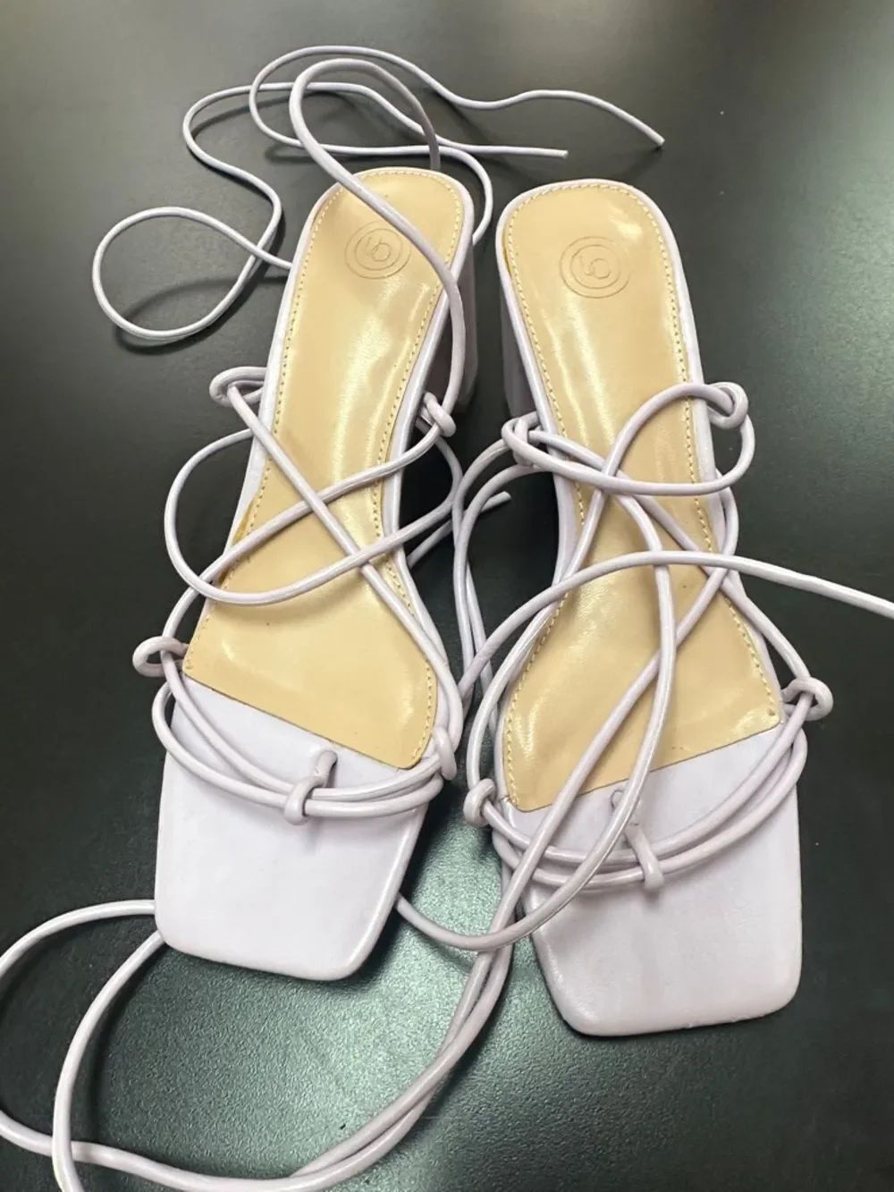 Urban Outfitters Pale Lilac Square Toe Lace-Up Heels